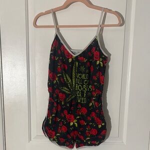 Floral Black and Red Romper